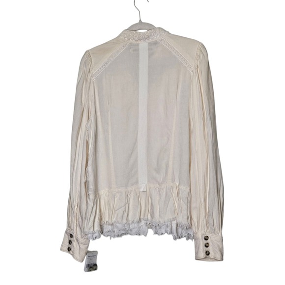 Free People NWT Military Jacket Button Up Crochet Trim White Size M Boho Chic - Picture 2 of 11